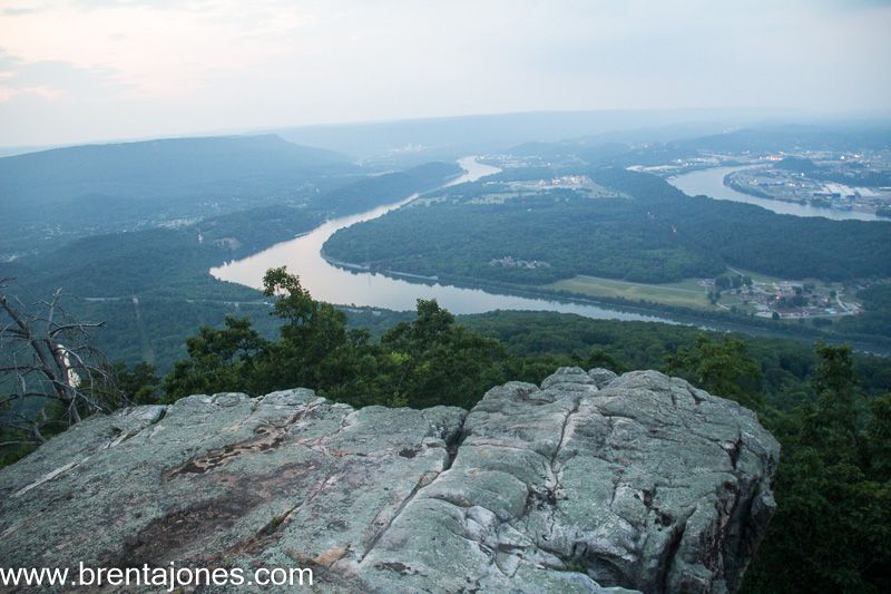 River bend beyond a rocky mountain overlook